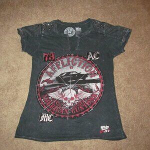 Affliction American Customs Graphic and Studded T-Shirt Women's Size L Black